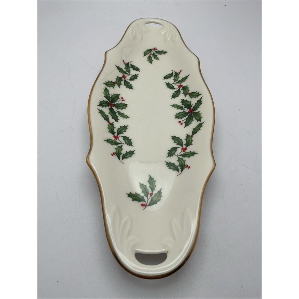 Beautiful Lenox Holiday Dimension Holly Leaf Candy Dish‎ Christmas 8.5"